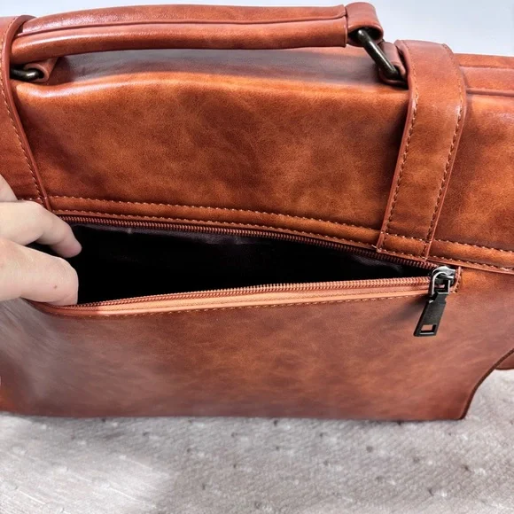 Leather Messenger Bag Vintage 15.6 Inch Laptop Briefcase Satchel Shoulder Bag - Picture 14 of 16